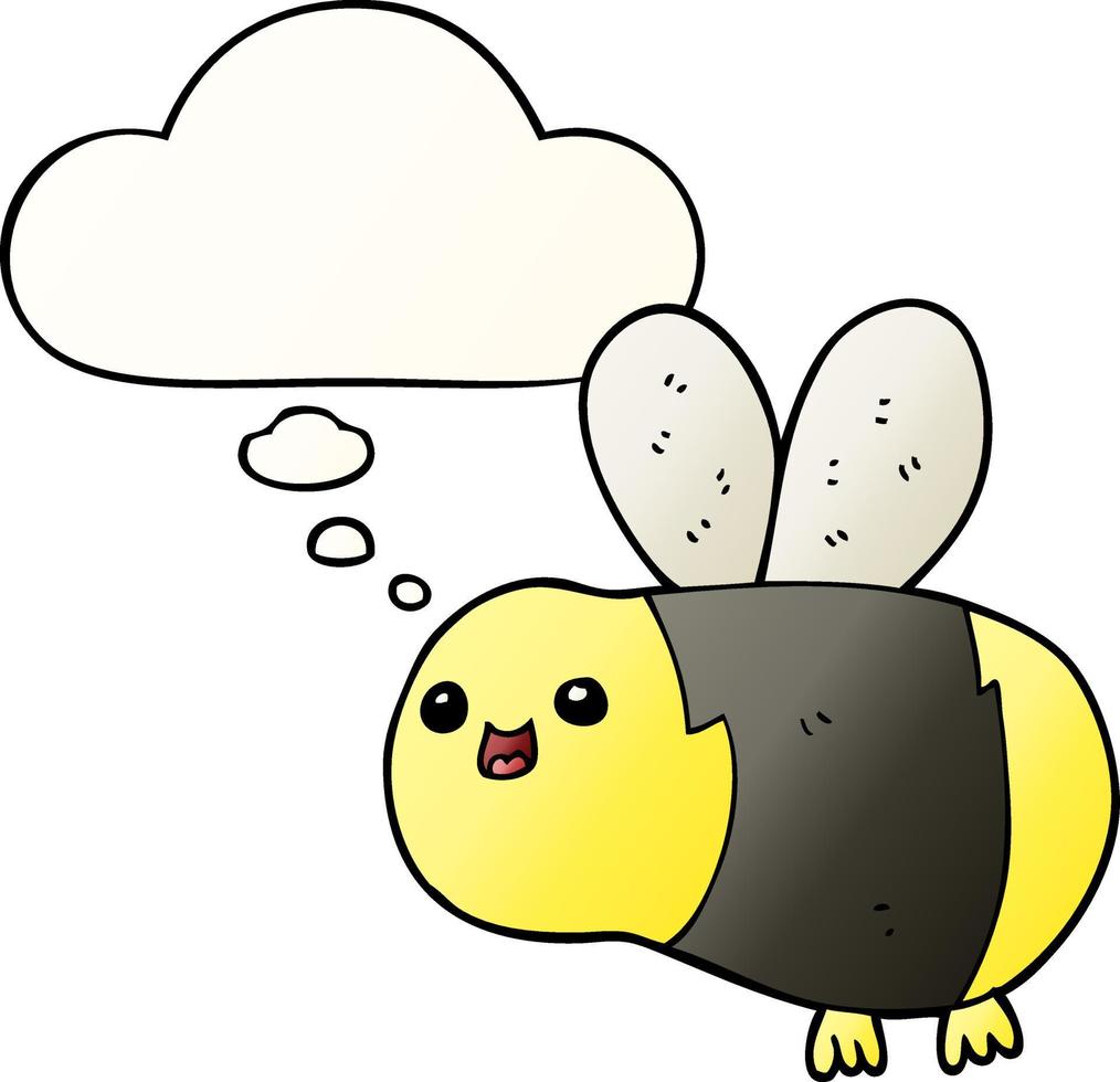 cartoon bee and thought bubble in smooth gradient style vector