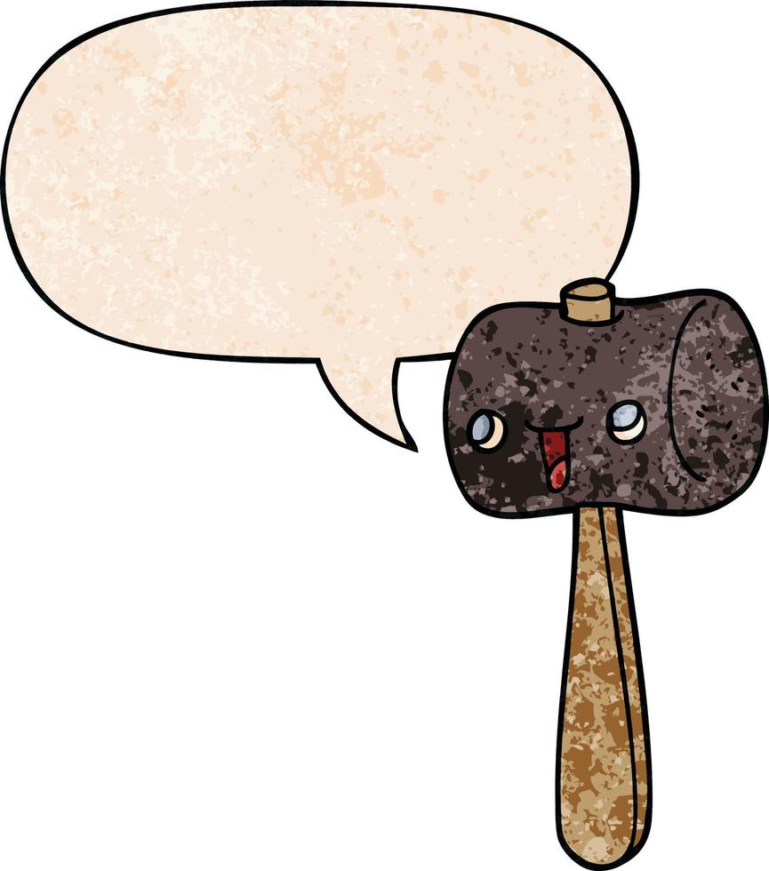 cartoon mallet and speech bubble in retro texture style vector