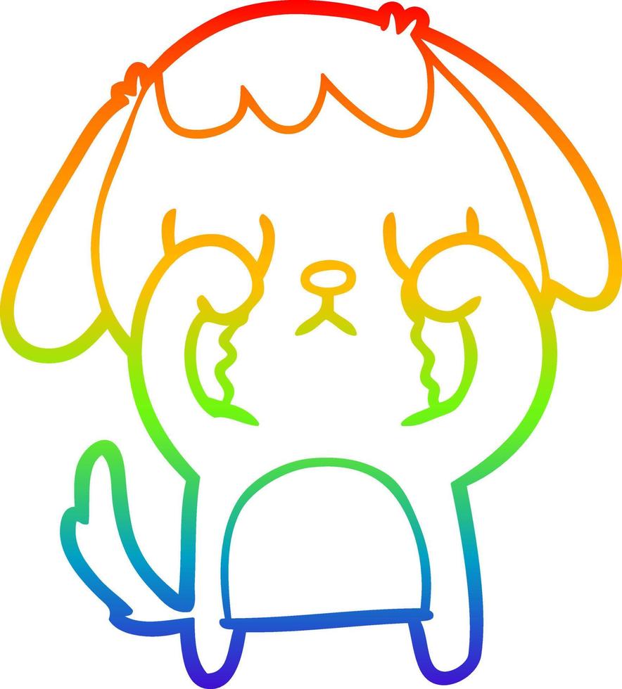 rainbow gradient line drawing cute cartoon dog crying vector