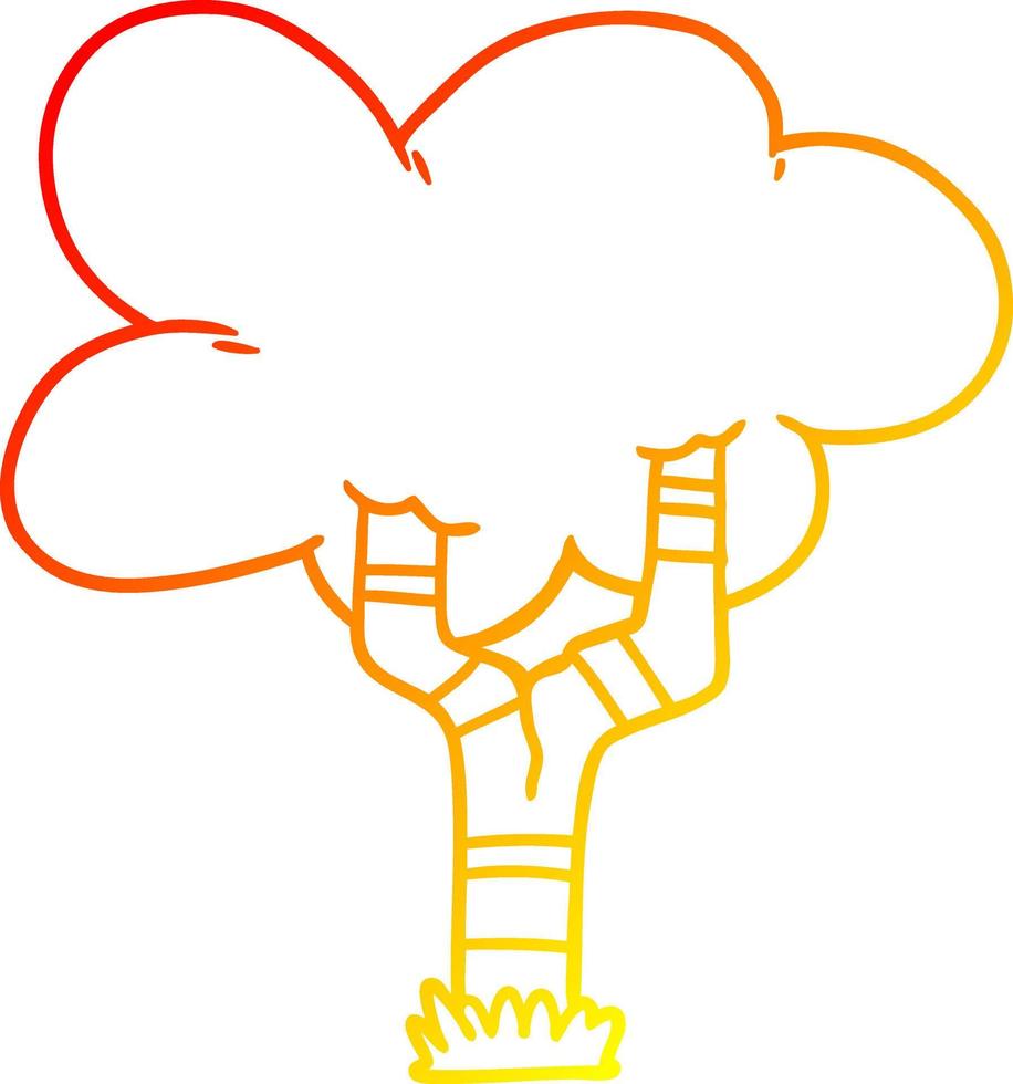 warm gradient line drawing cartoon tree vector