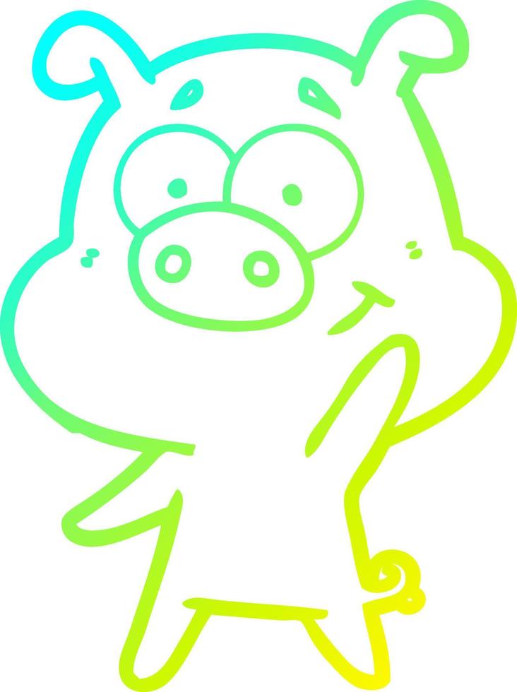 cold gradient line drawing happy cartoon pig vector