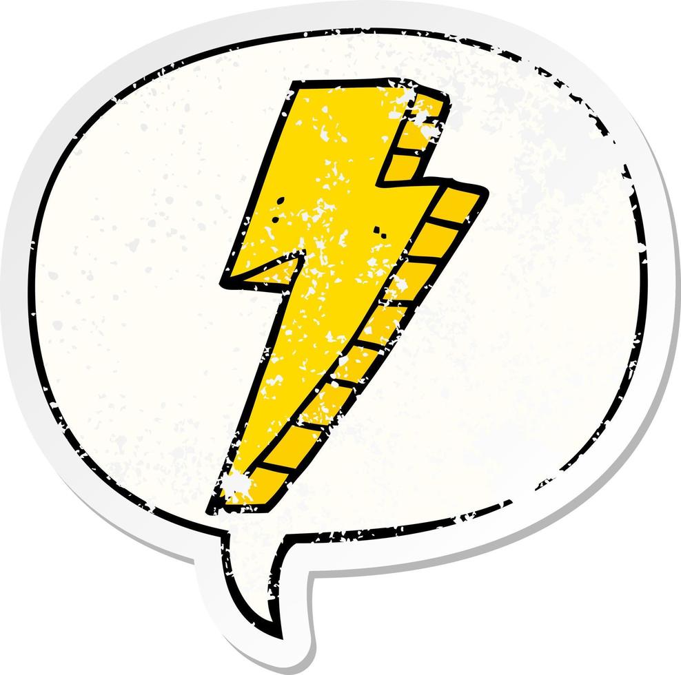 cartoon lightning bolt and speech bubble distressed sticker vector