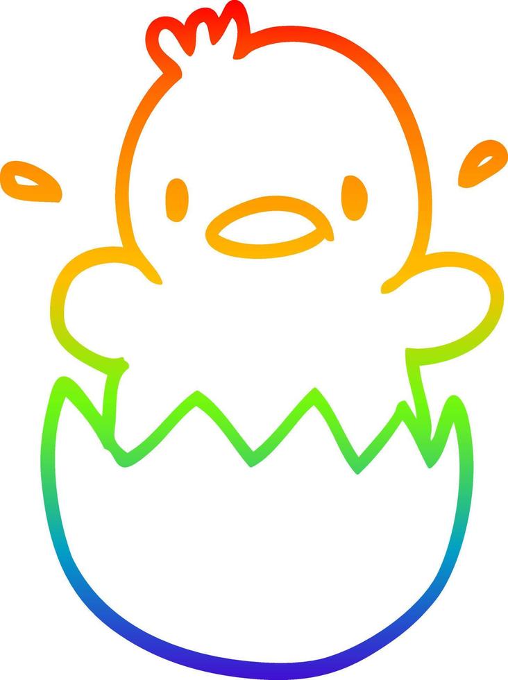 rainbow gradient line drawing cute cartoon chick vector