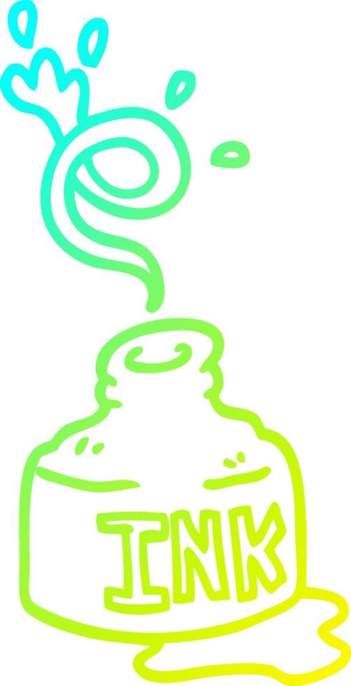 cold gradient line drawing cartoon spilled ink bottle vector