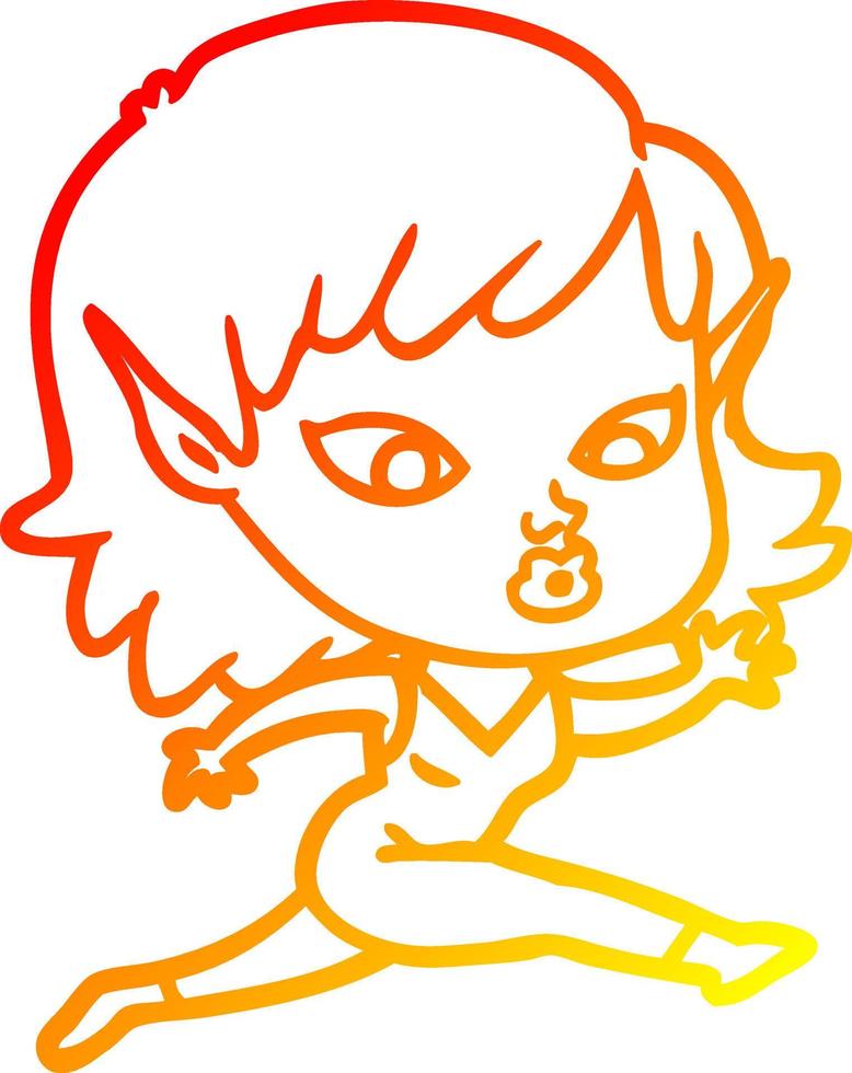 warm gradient line drawing pretty cartoon elf girl running vector