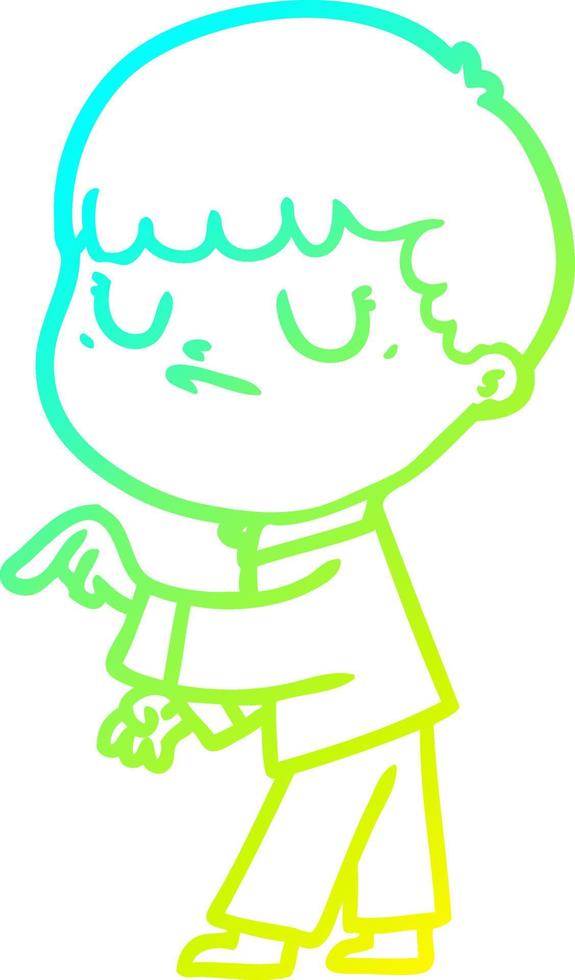 cold gradient line drawing cartoon grumpy boy vector