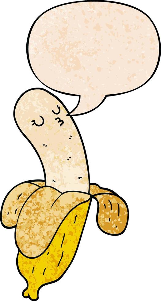 cartoon banana and speech bubble in retro texture style vector
