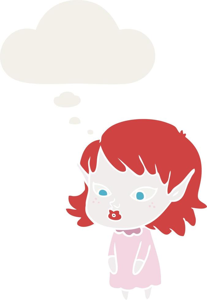 cartoon elf girl with pointy ears and thought bubble in retro style vector