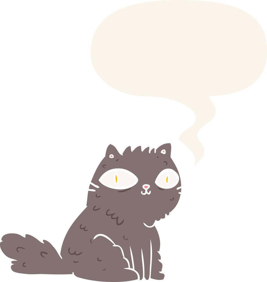 cartoon cat looking right at you and speech bubble in retro style vector
