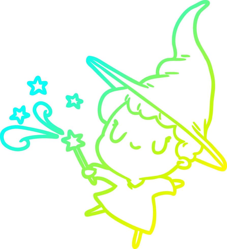 cold gradient line drawing cute witch casting spell vector