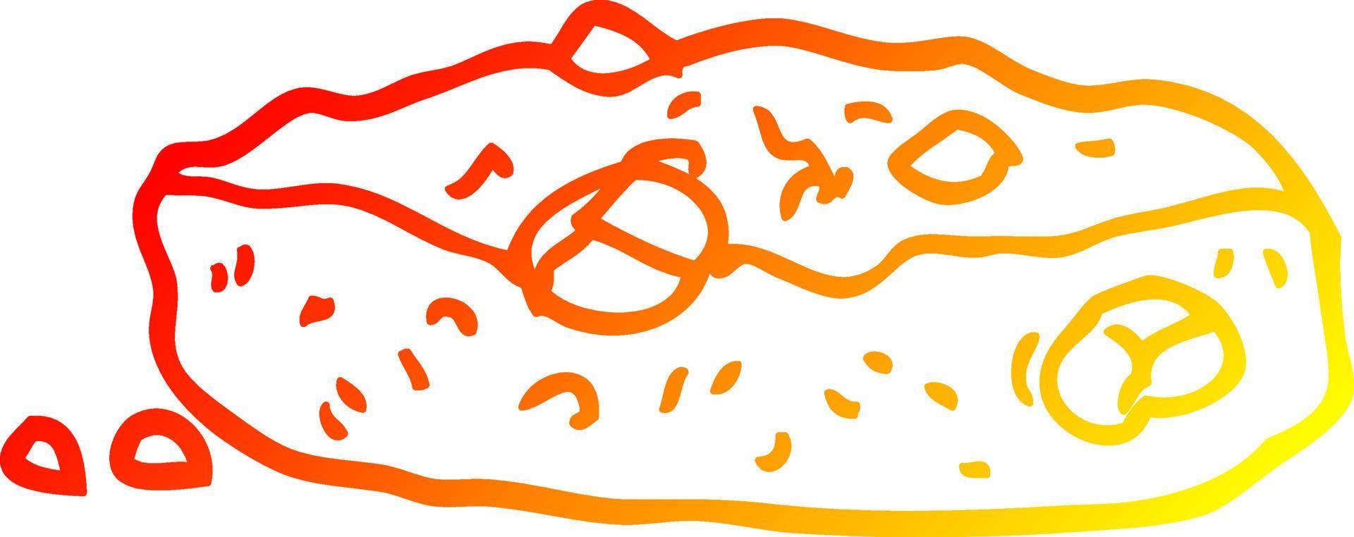 warm gradient line drawing cartoon choclate chip cookie vector