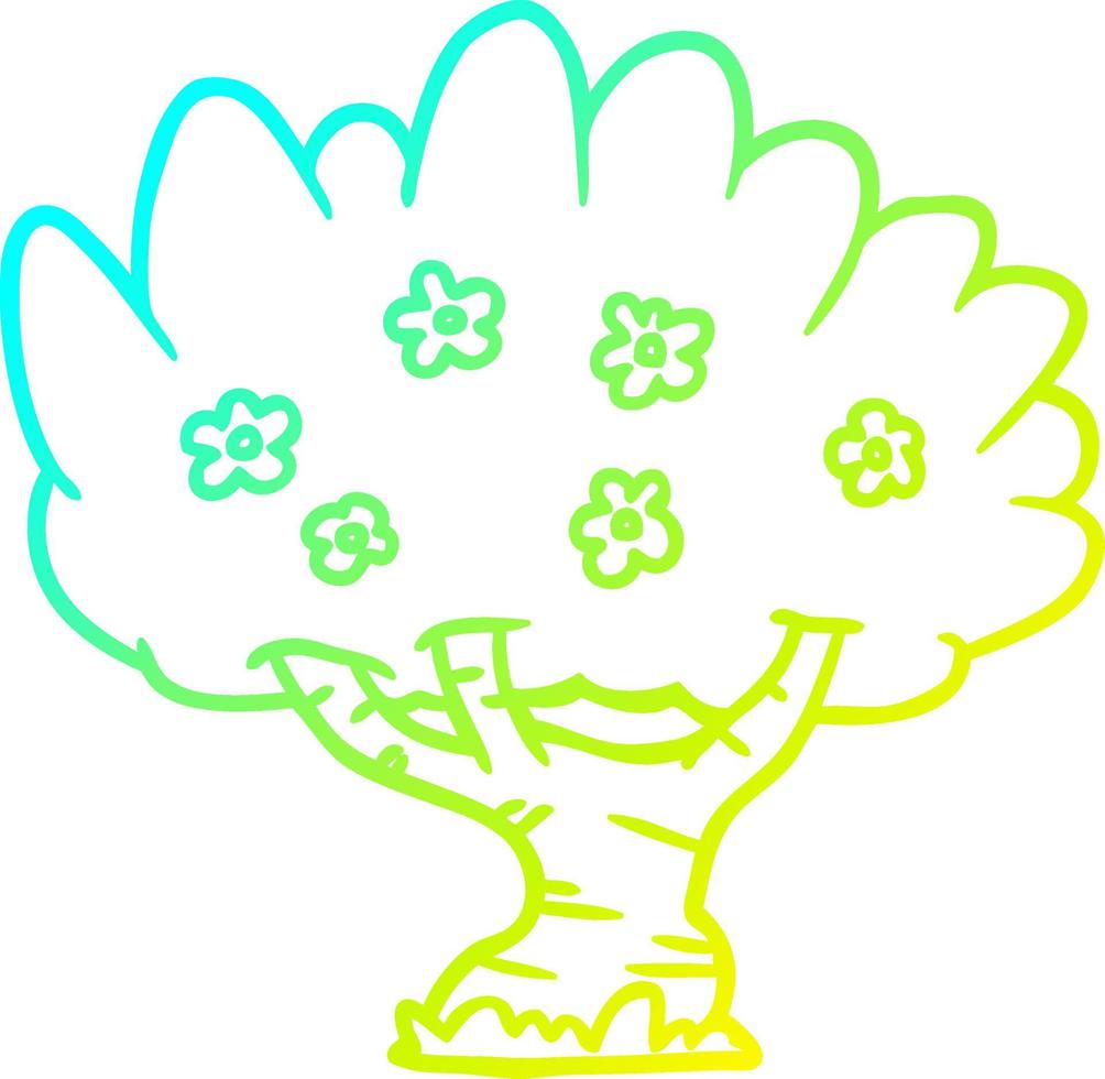 árbol de dibujos animados de dibujo de línea de gradiente frío vector