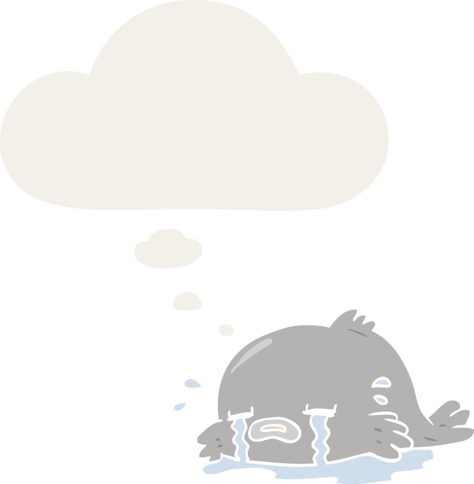 cartoon crying fish and thought bubble in retro style vector