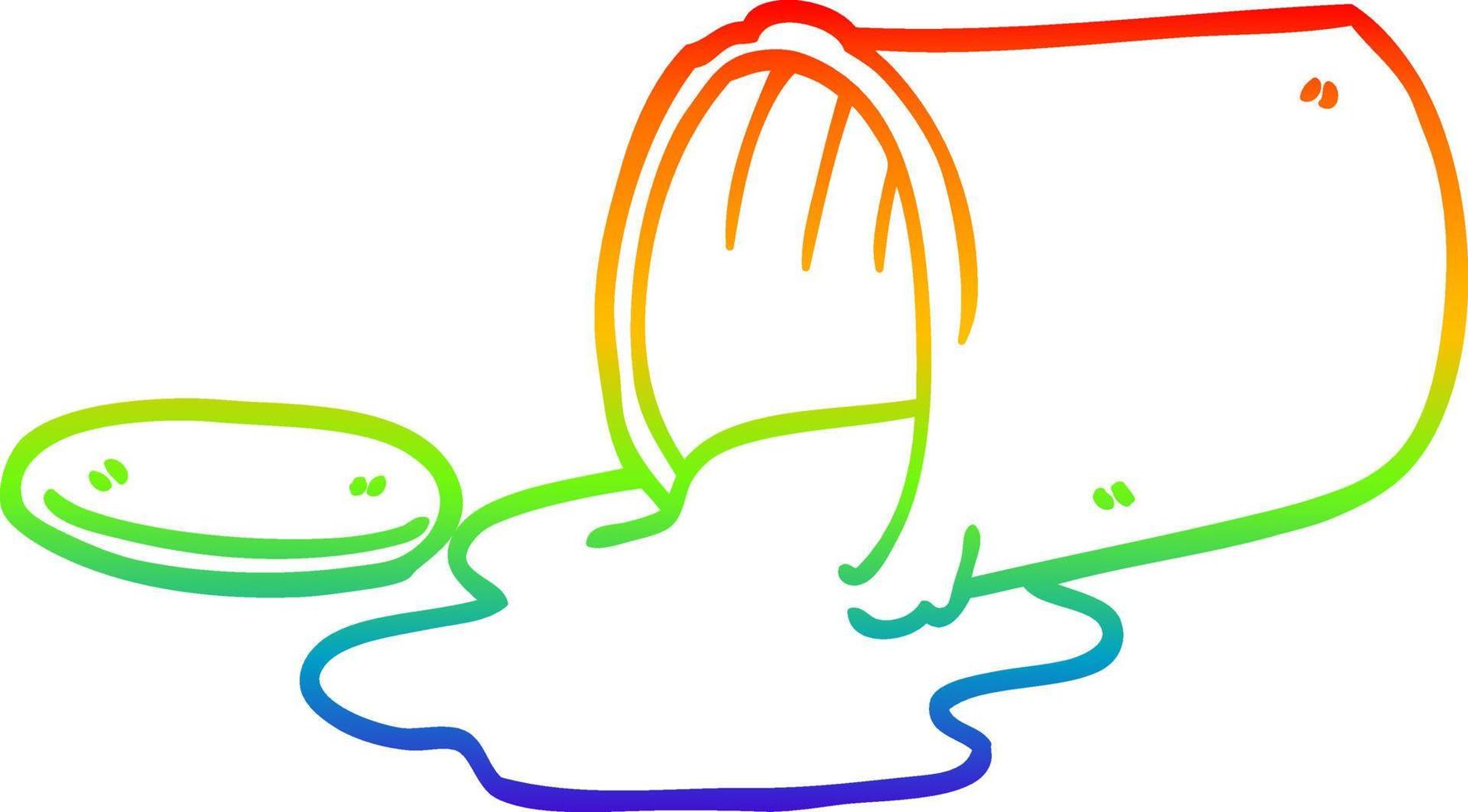 dibujos animados de dibujo de línea de gradiente de arco iris de comida derramada vector