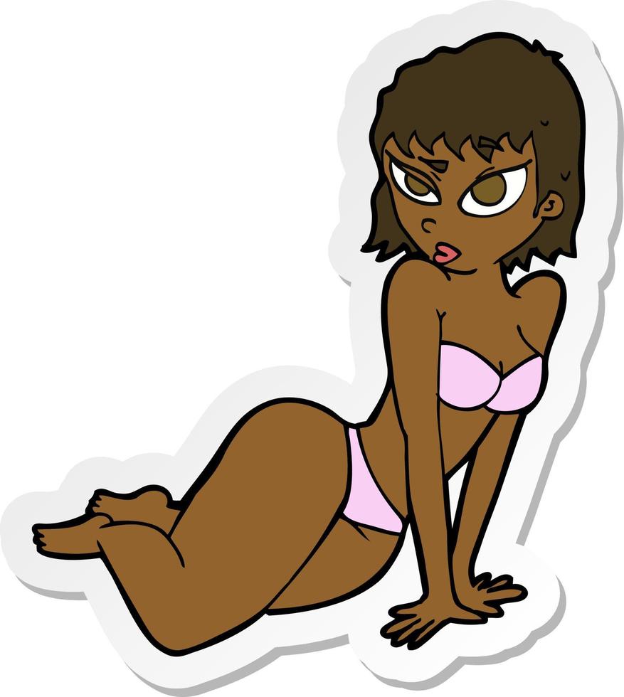 sticker of a cartoon sexy woman in underwear vector