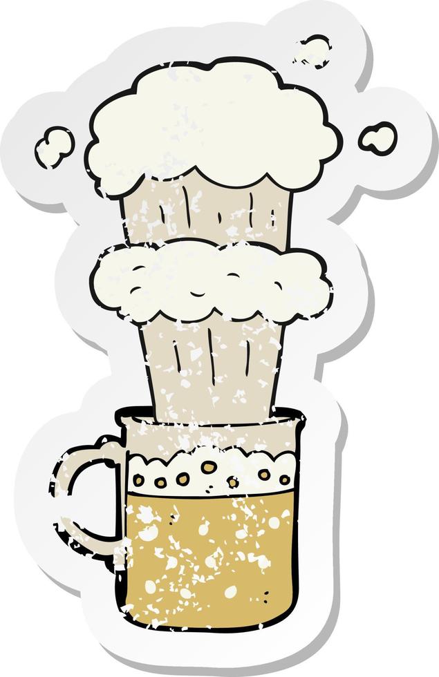 retro distressed sticker of a cartoon beer vector