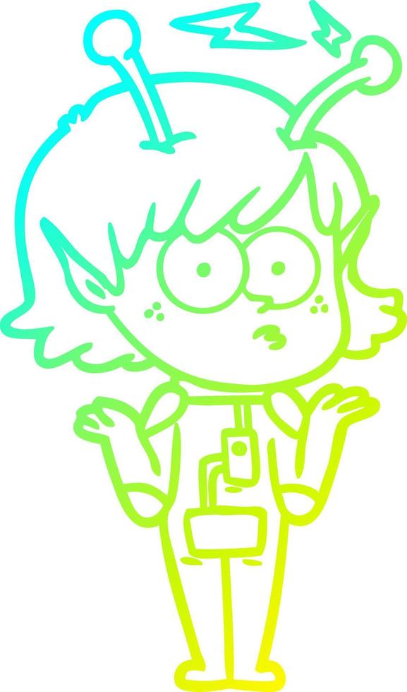cold gradient line drawing cartoon alien girl vector