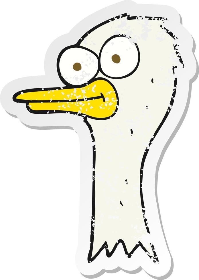retro distressed sticker of a cartoon ostrich head vector