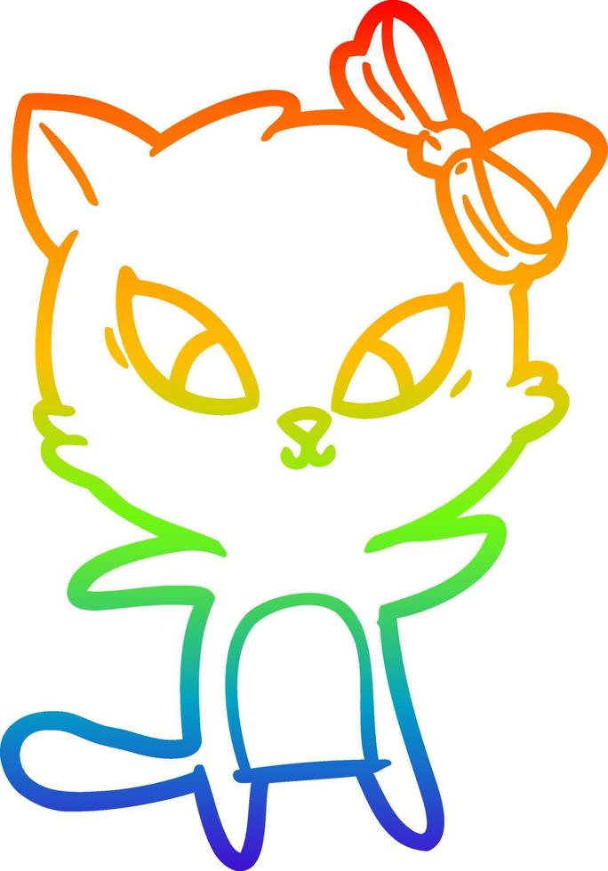 rainbow gradient line drawing cartoon cat vector