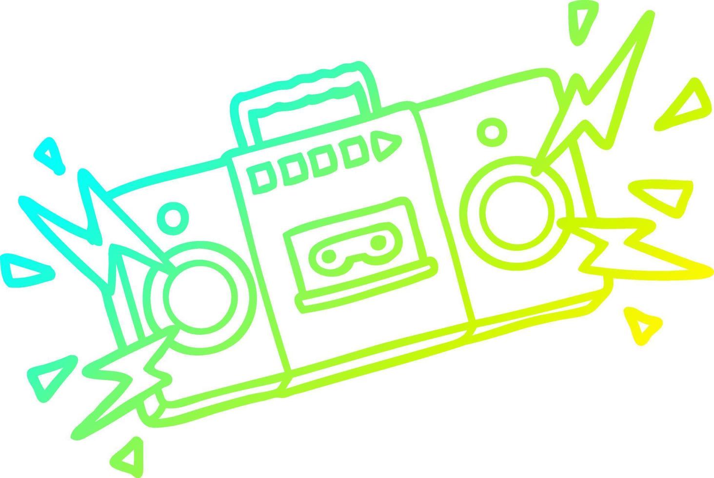 cold gradient line drawing retro cartoon tape cassette player blasting out old rock tunes vector