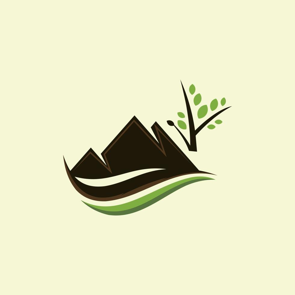 montaña árbol naturaleza paisajismo logo vector