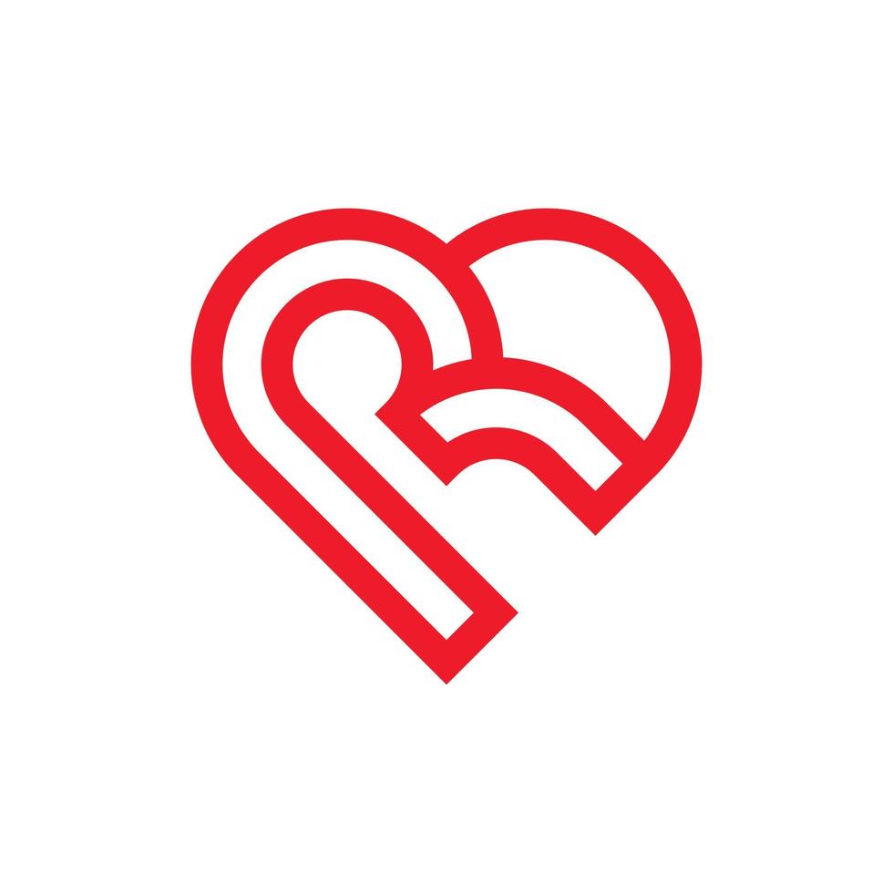 letra r línea de amor logotipo moderno vector