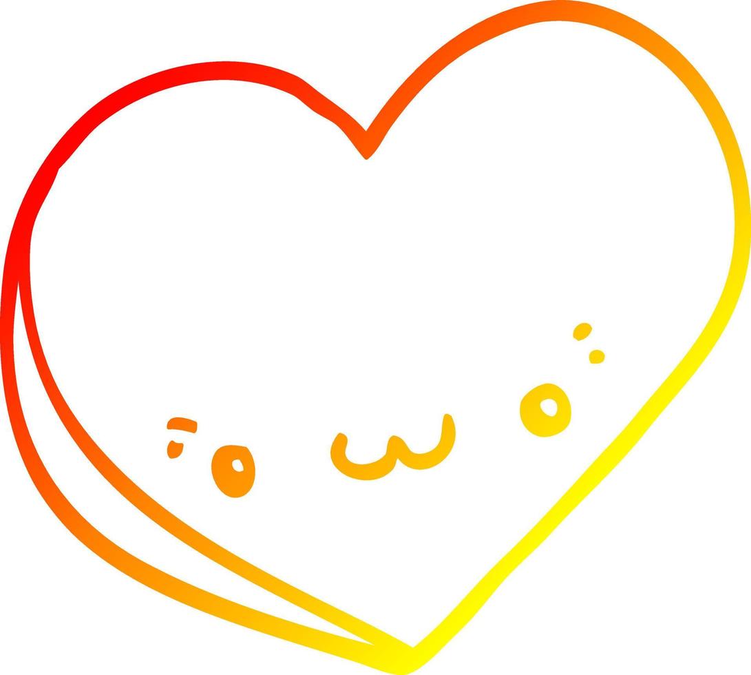 cálido gradiente línea dibujo dibujos animados amor corazón con cara vector