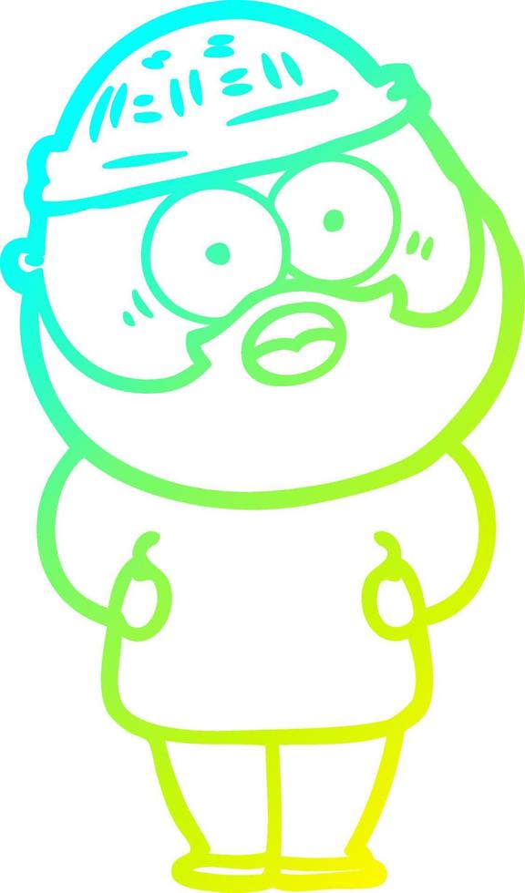 cold gradient line drawing cartoon surprised bearded man vector