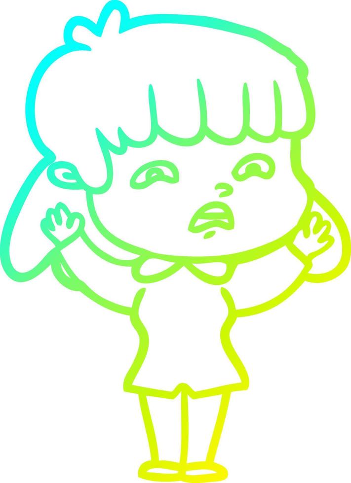 cold gradient line drawing cartoon worried woman vector
