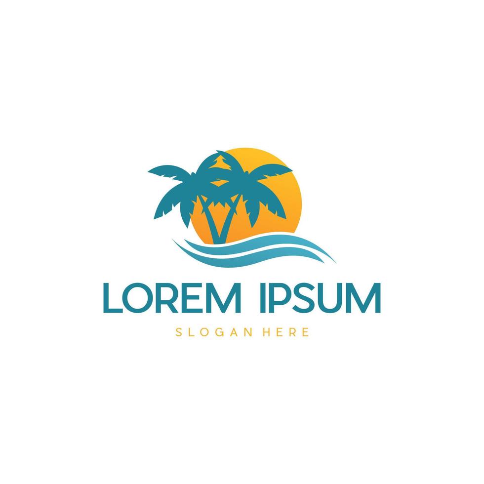 Tree Palm Sun Wave Ocean Simple Logo vector