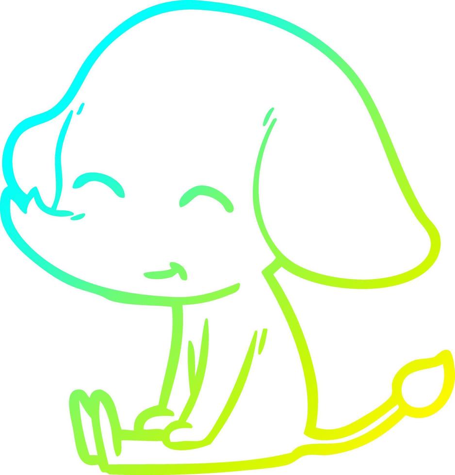 cold gradient line drawing cute cartoon elephant sitting vector