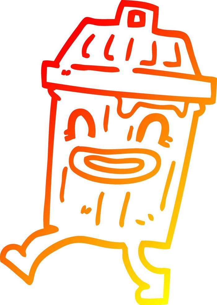 warm gradient line drawing cartoon waste bin vector