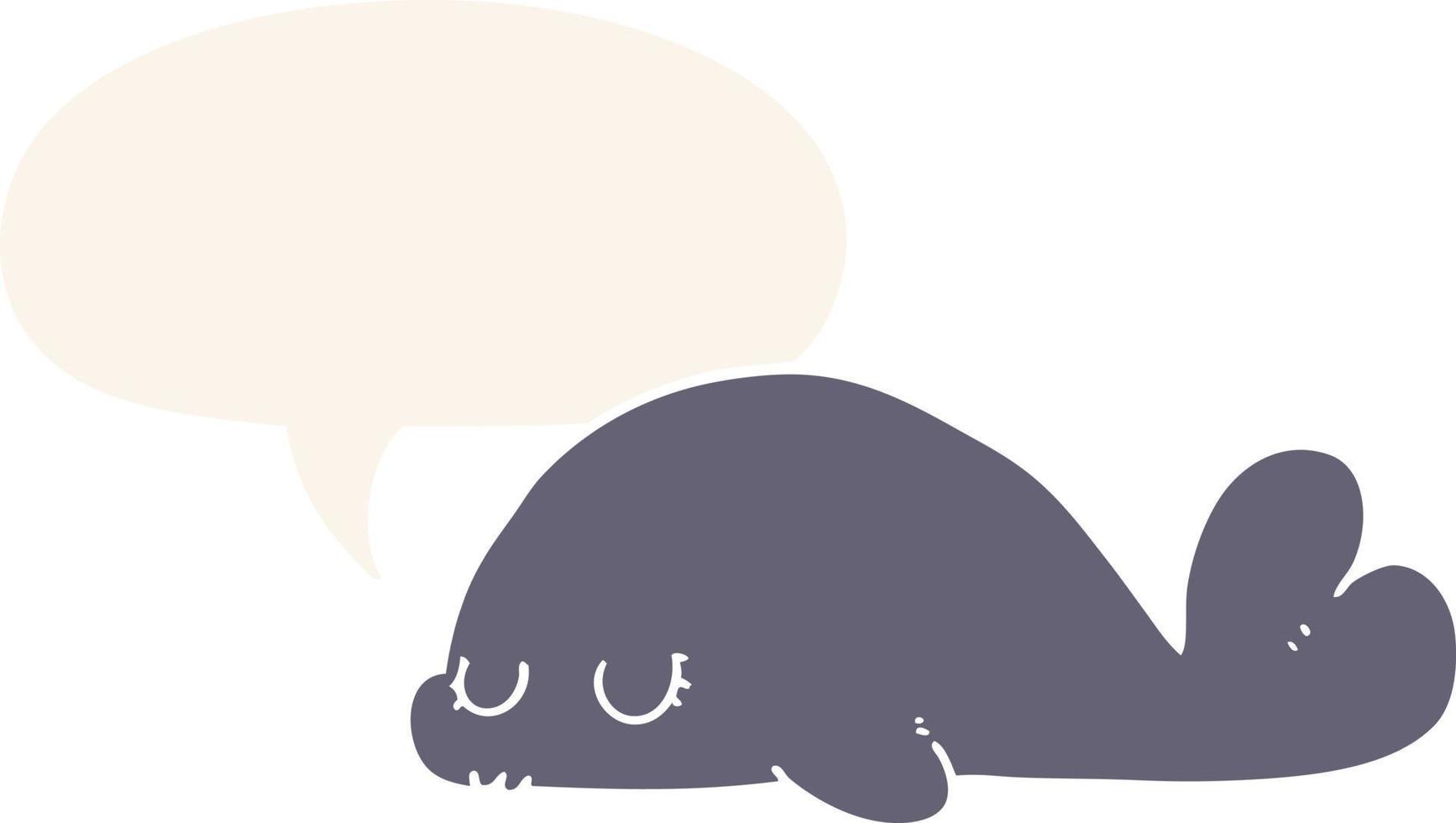 cute cartoon seal and speech bubble in retro style vector