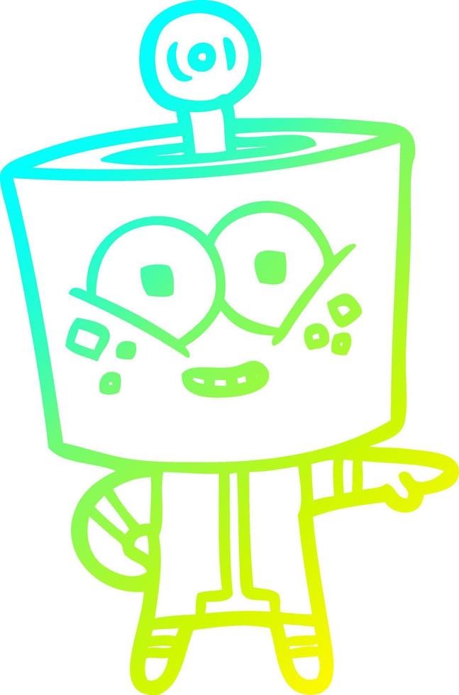 cold gradient line drawing happy cartoon robot pointing vector