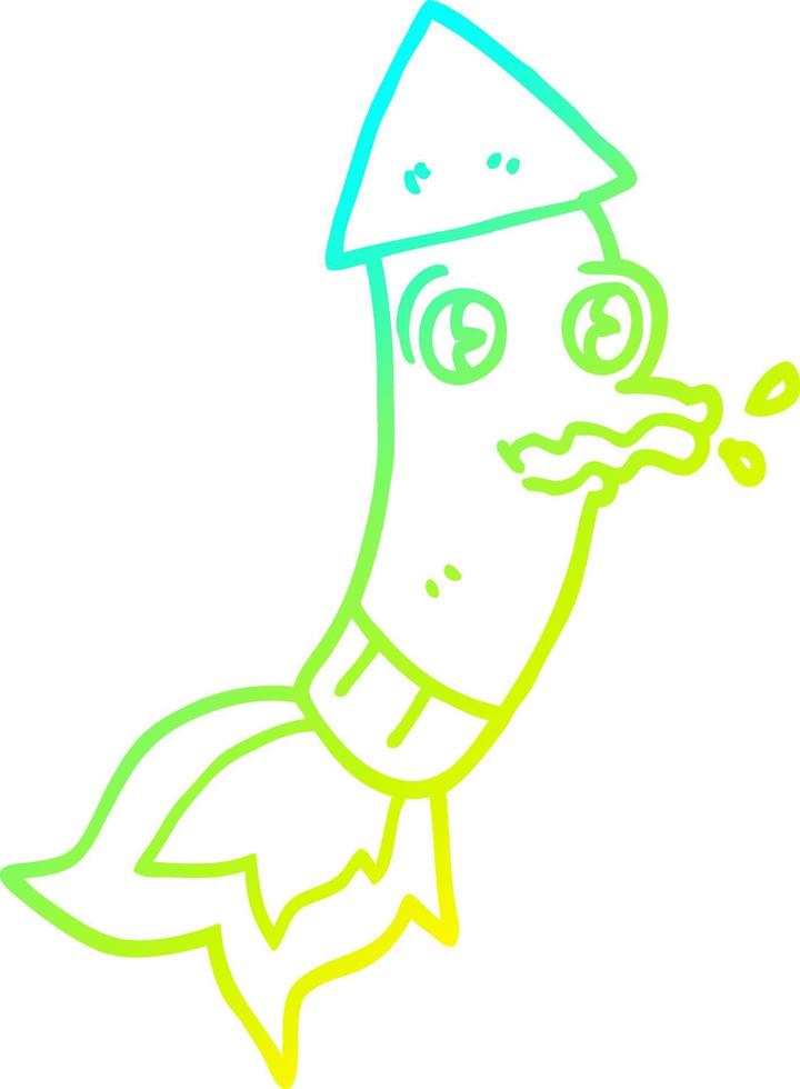cold gradient line drawing cartoon rocket vector