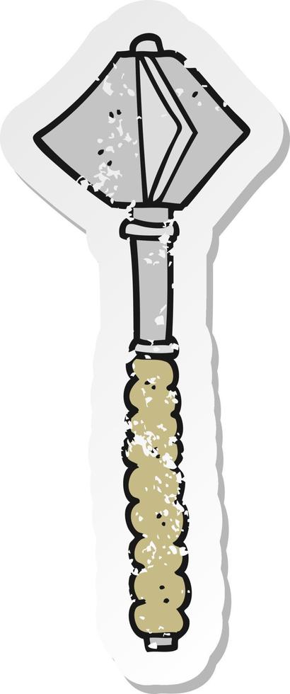 retro distressed sticker of a cartoon medieval mace vector