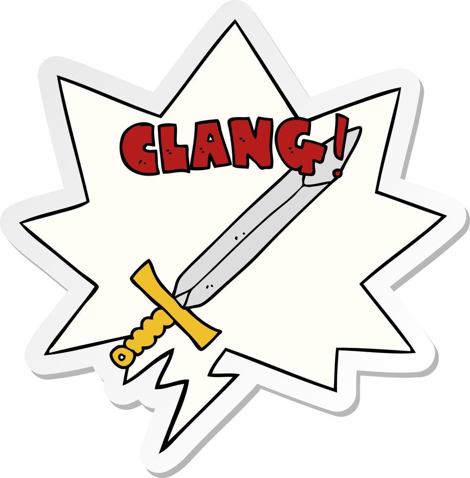 cartoon clanging sword and speech bubble sticker vector