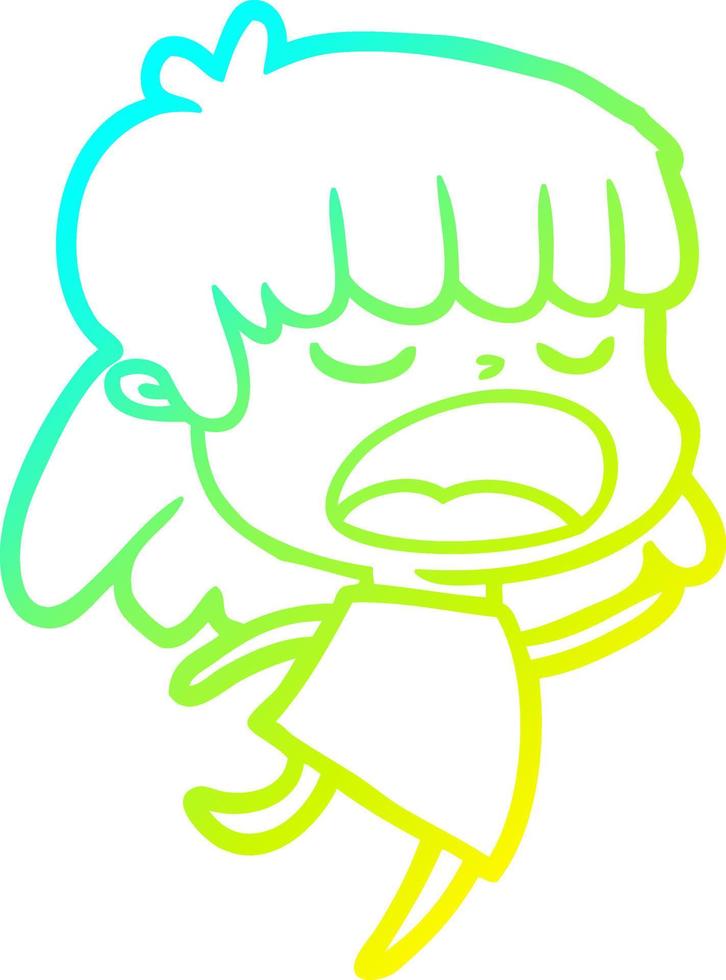 cold gradient line drawing cartoon woman talking loudly vector