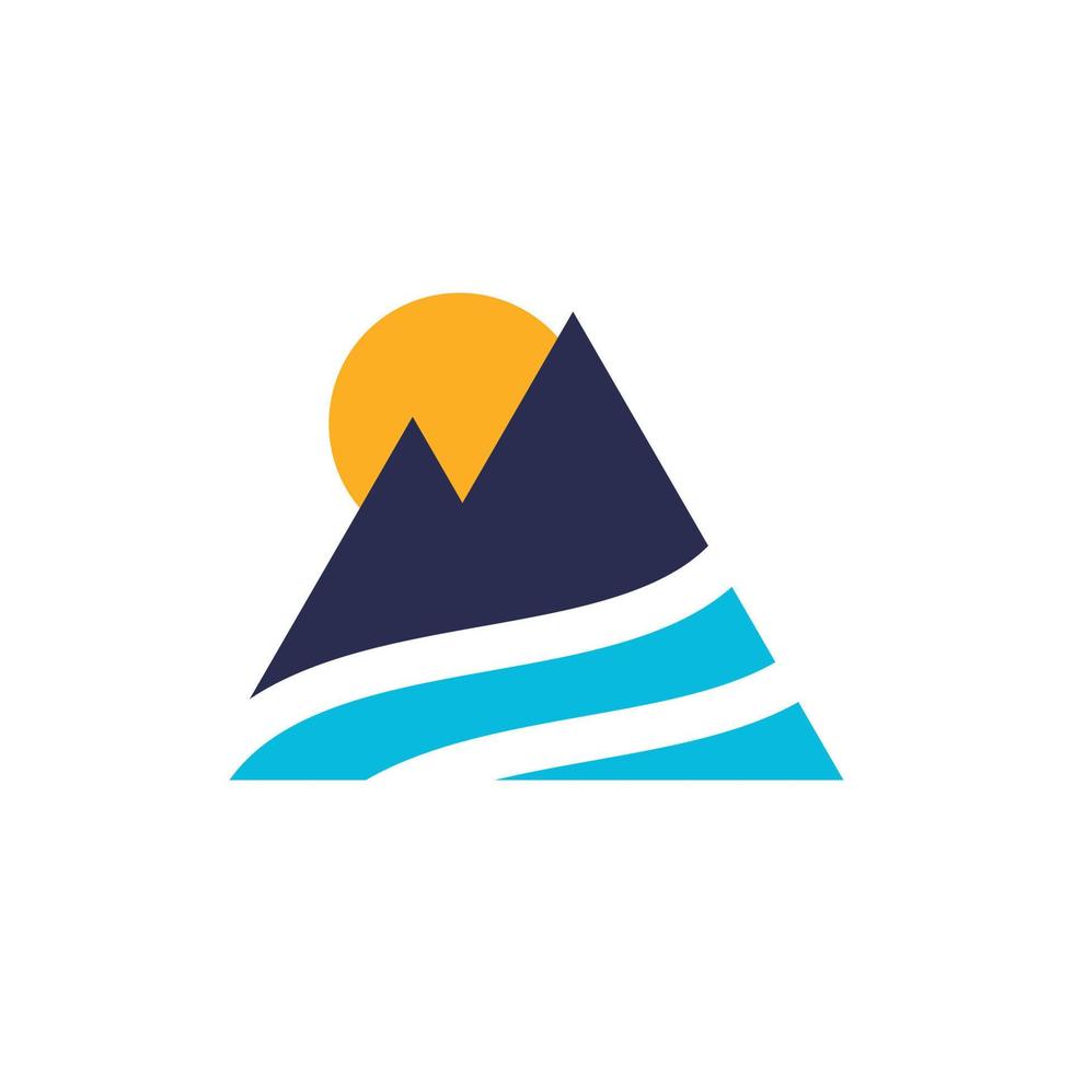 logotipo geométrico de onda de sol de montaña vector