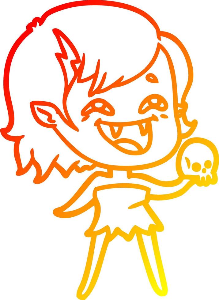 warm gradient line drawing cartoon laughing vampire girl vector