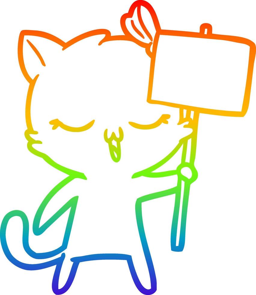 gato de dibujos animados de dibujo de línea de gradiente de arco iris con lazo en la cabeza vector