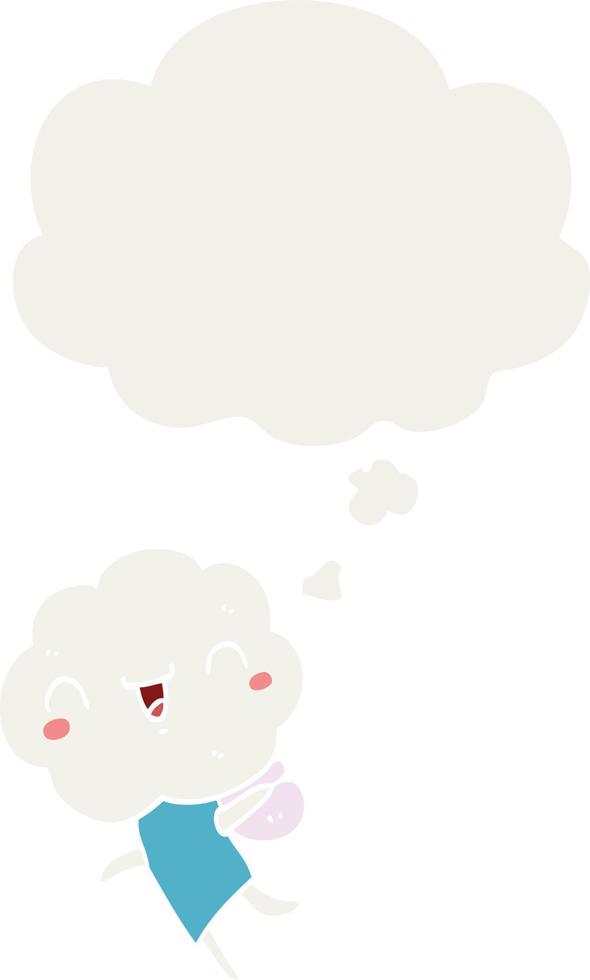 cute cartoon cloud head creature and thought bubble in retro style vector