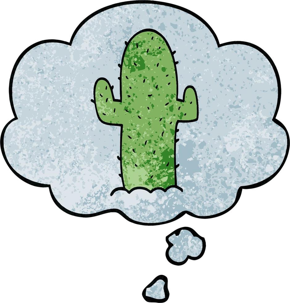 cartoon cactus and thought bubble in grunge texture pattern style vector