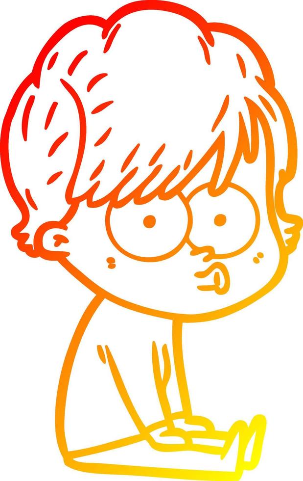 warm gradient line drawing cartoon woman vector