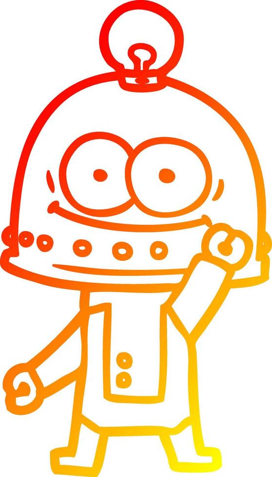 warm gradient line drawing happy carton robot with light bulb vector