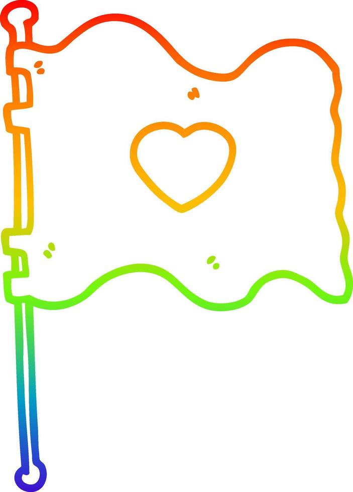 línea de gradiente de arco iris dibujo bandera de dibujos animados con corazón de amor vector