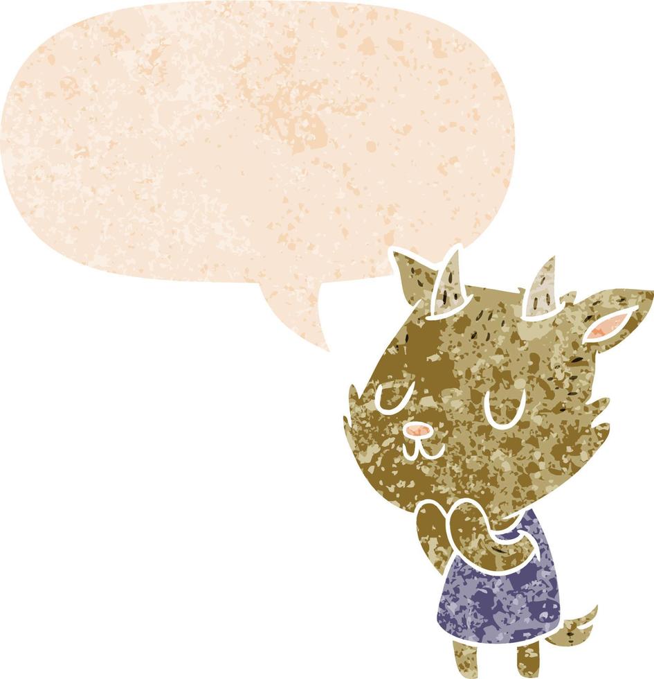 cartoon goat and speech bubble in retro textured style vector