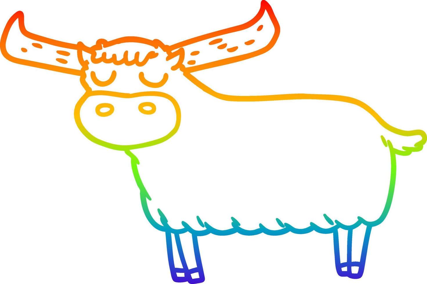 toro de dibujos animados de dibujo de línea de gradiente de arco iris vector