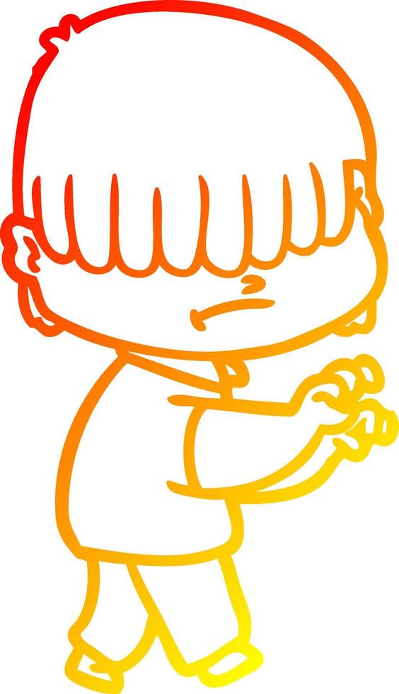 warm gradient line drawing cartoon boy with untidy hair vector