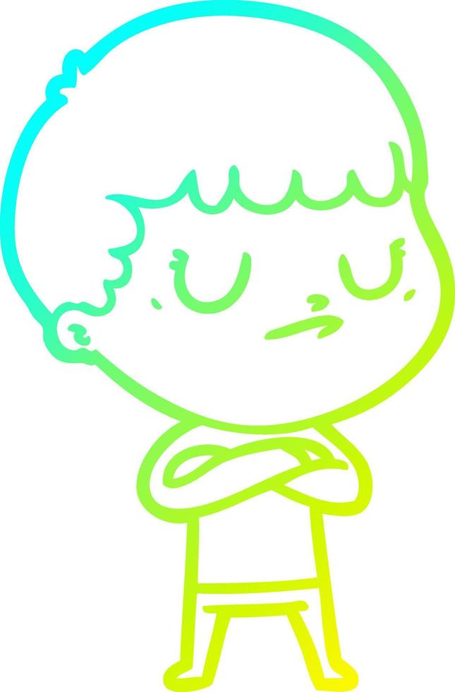 cold gradient line drawing cartoon grumpy boy vector